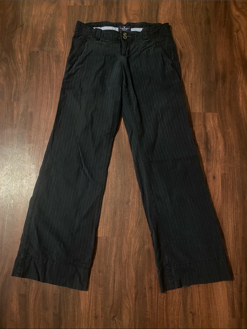 American Eagle Outfitters Black Pinstripe Wide-Leg Trousers